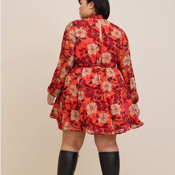 Torrid Mini Clip Dot Floral Blouson Sleeve Dress Size 00 - Picture 4 of 12